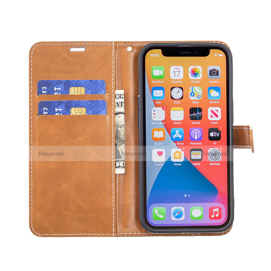 Cloth Case Stands Flip Cover for Apple iPhone 13 Pro Brown