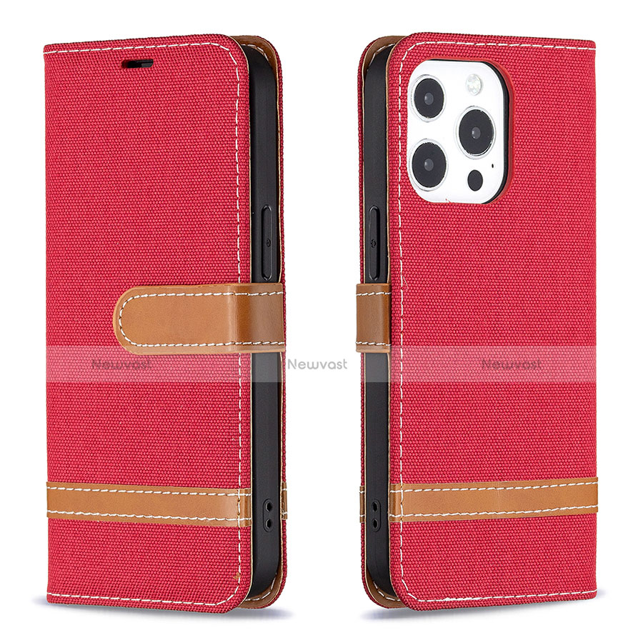 Cloth Case Stands Flip Cover for Apple iPhone 13 Pro Max Red