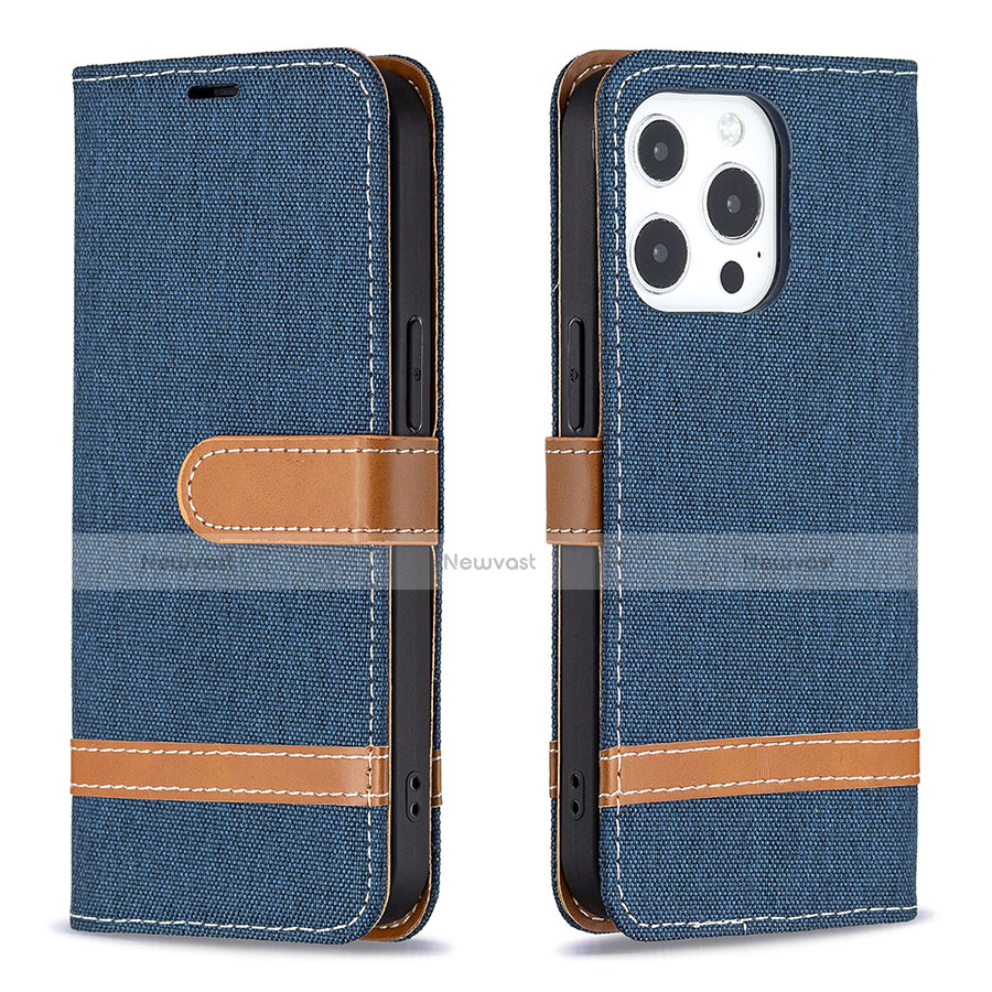 Cloth Case Stands Flip Cover for Apple iPhone 13 Pro Navy Blue