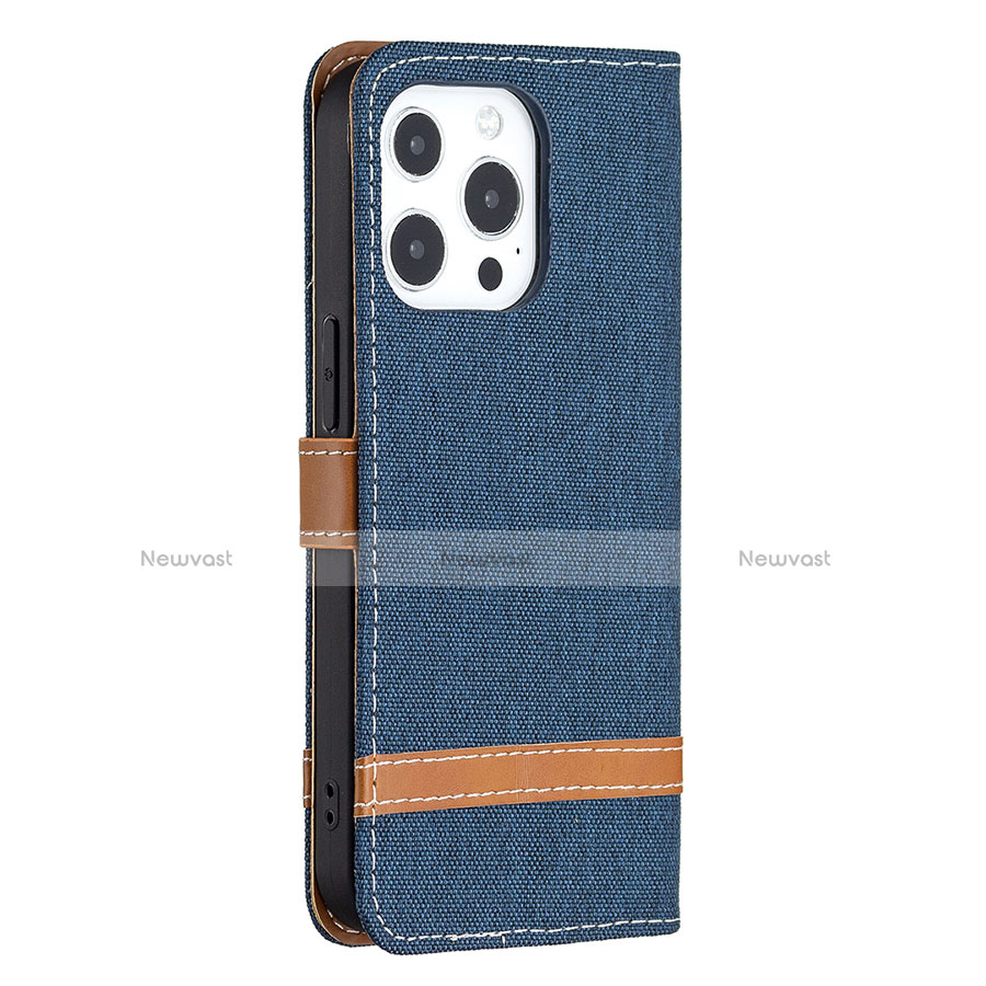 Cloth Case Stands Flip Cover for Apple iPhone 13 Pro Navy Blue