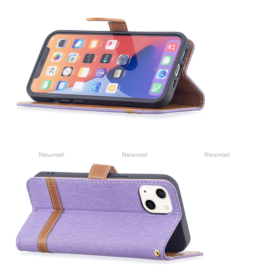 Cloth Case Stands Flip Cover for Apple iPhone 13 Purple