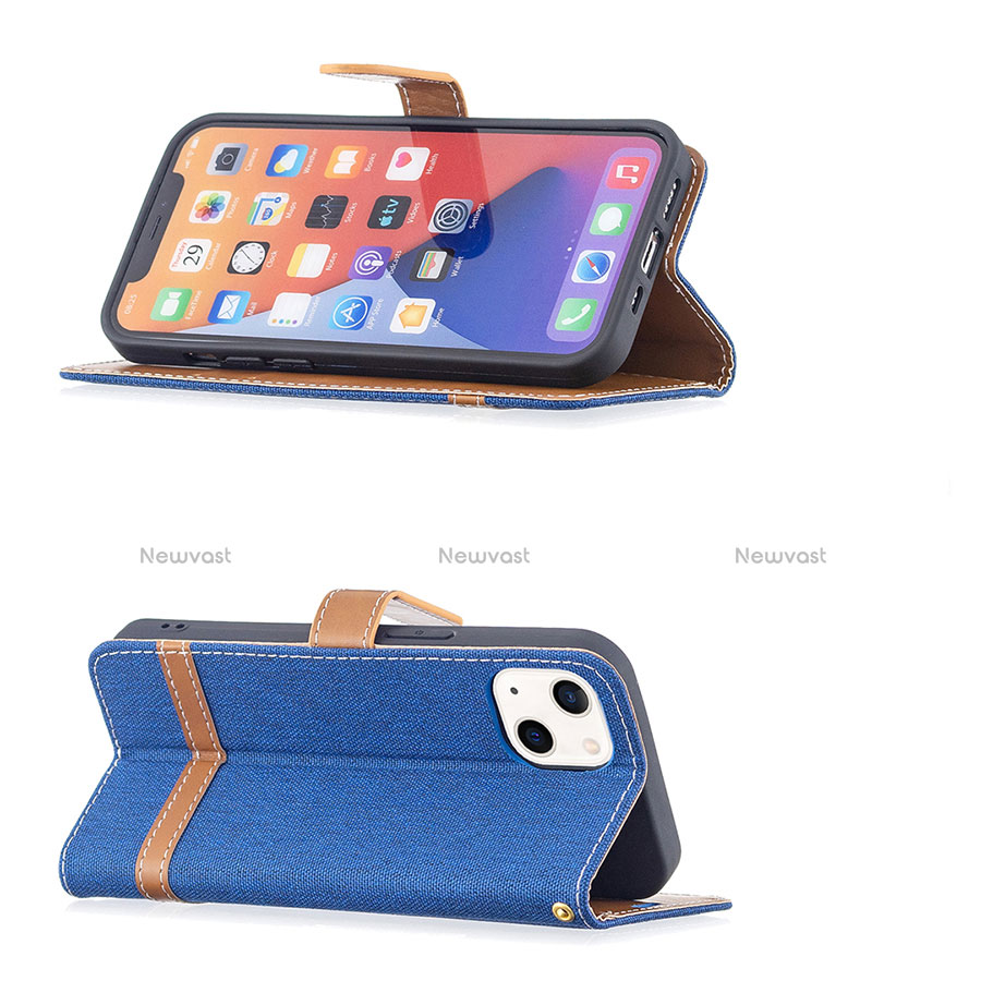 Cloth Case Stands Flip Cover for Apple iPhone 14 Plus Blue