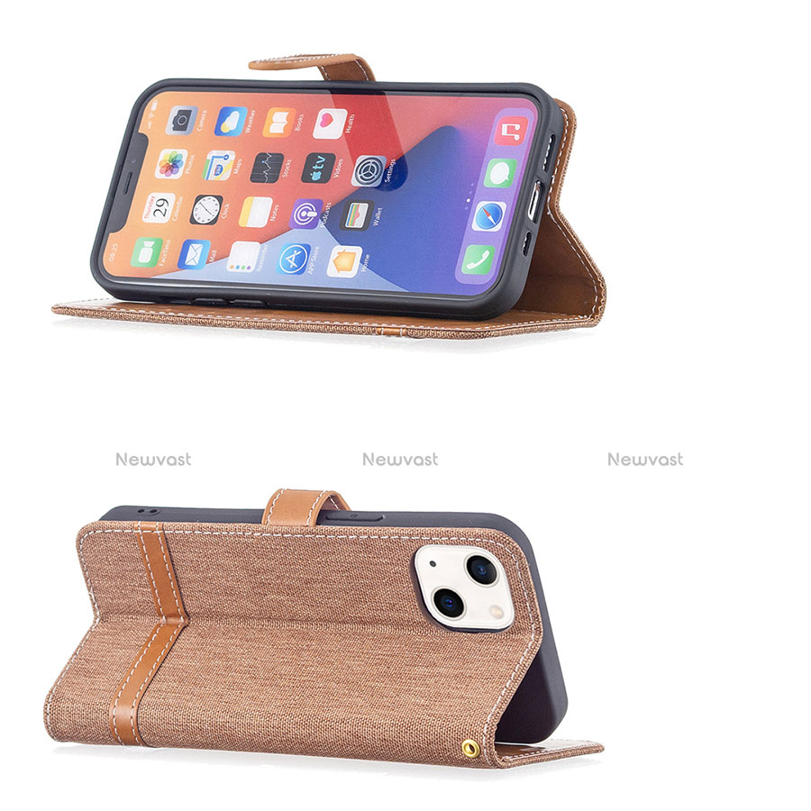 Cloth Case Stands Flip Cover for Apple iPhone 14 Plus Brown