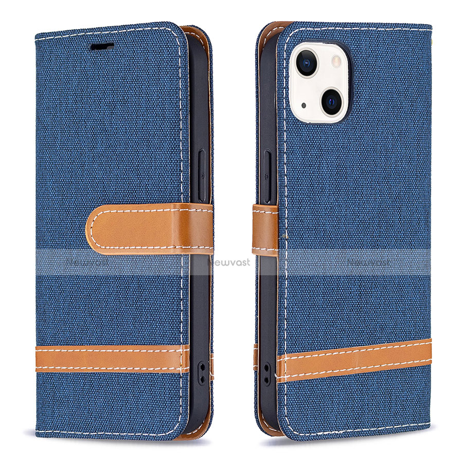 Cloth Case Stands Flip Cover for Apple iPhone 14 Plus Navy Blue