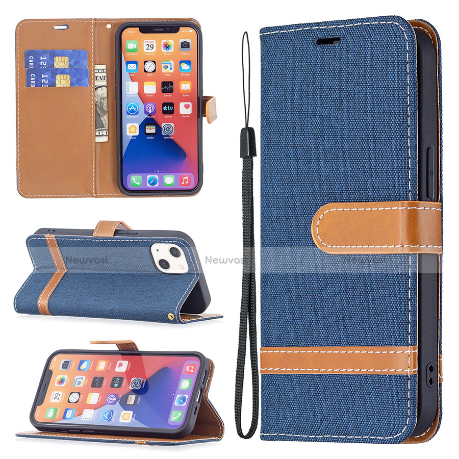 Cloth Case Stands Flip Cover for Apple iPhone 14 Plus Navy Blue