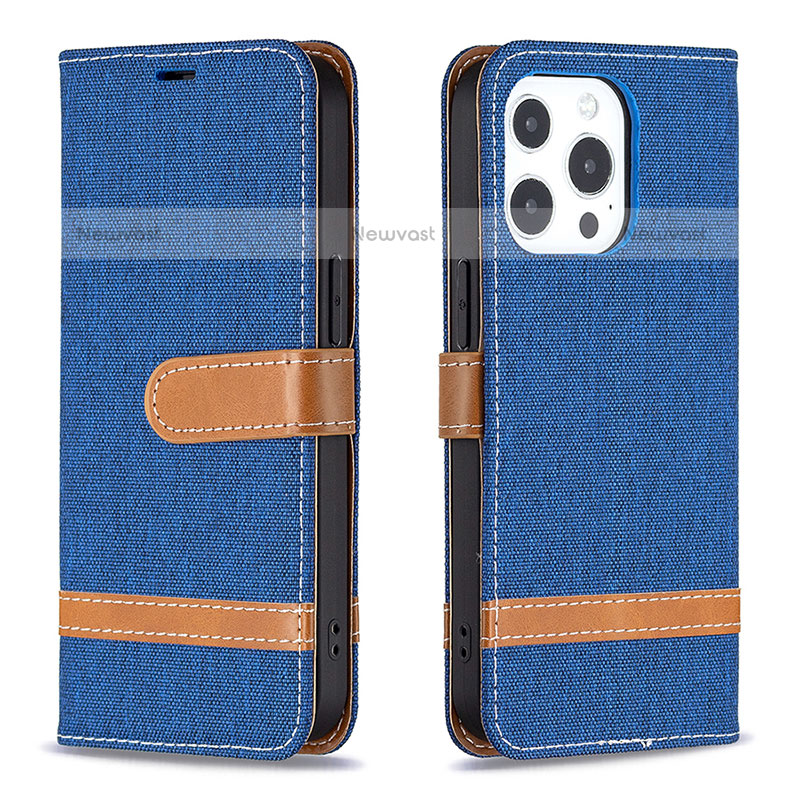 Cloth Case Stands Flip Cover for Apple iPhone 14 Pro Blue