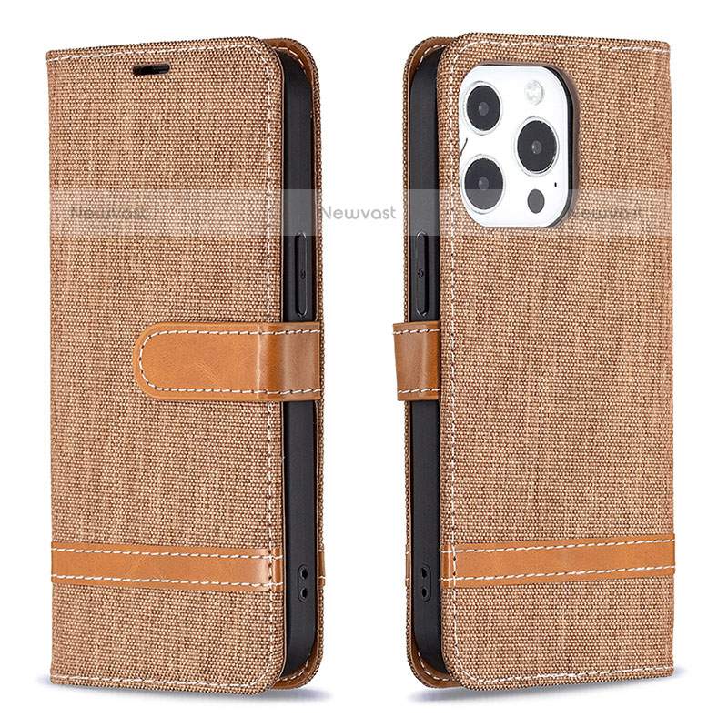 Cloth Case Stands Flip Cover for Apple iPhone 14 Pro Brown