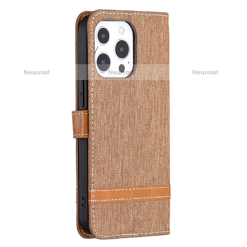 Cloth Case Stands Flip Cover for Apple iPhone 14 Pro Brown