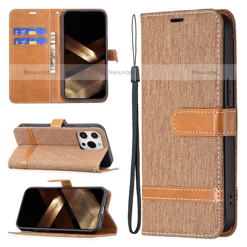 Cloth Case Stands Flip Cover for Apple iPhone 14 Pro Brown