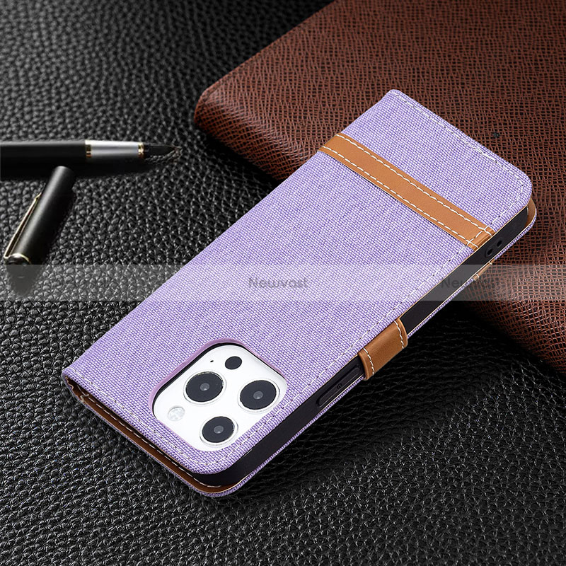 Cloth Case Stands Flip Cover for Apple iPhone 14 Pro Max Purple