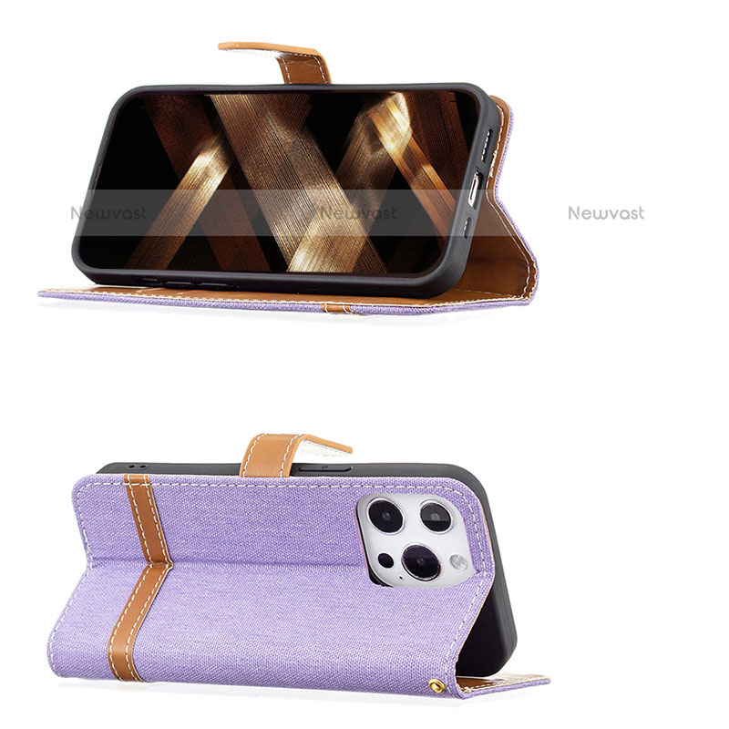 Cloth Case Stands Flip Cover for Apple iPhone 14 Pro Purple