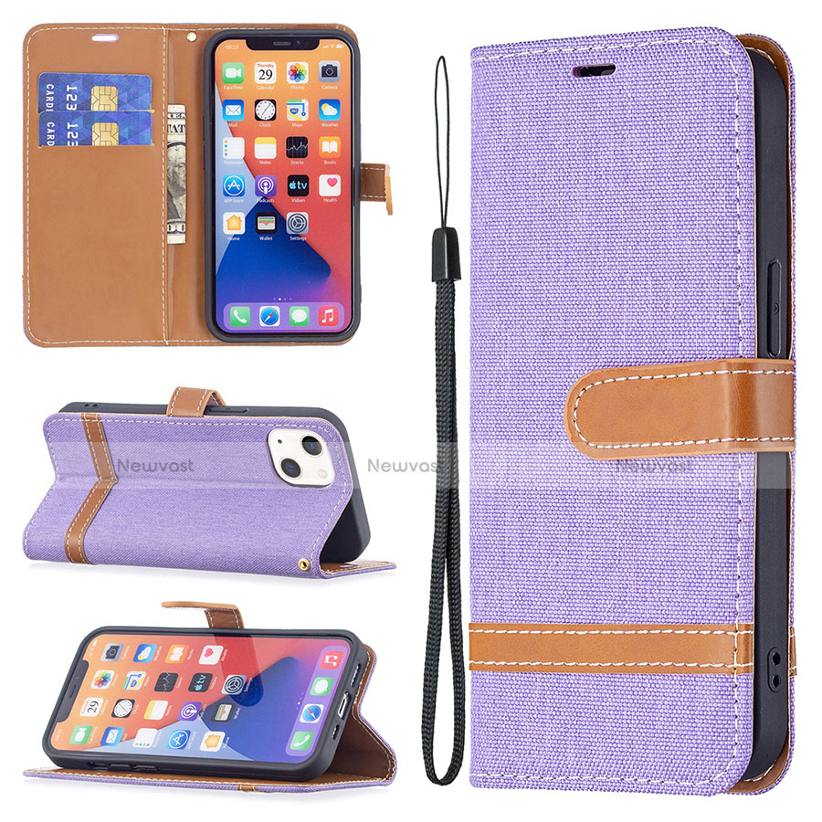 Cloth Case Stands Flip Cover for Apple iPhone 14 Purple