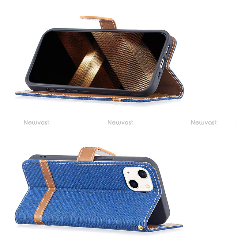 Cloth Case Stands Flip Cover for Apple iPhone 15 Blue