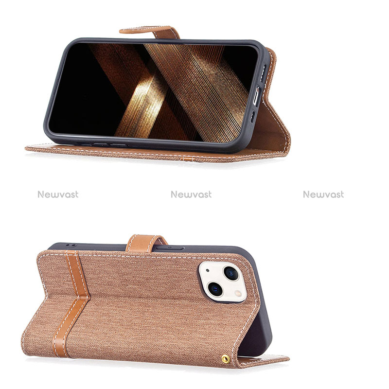 Cloth Case Stands Flip Cover for Apple iPhone 15 Brown