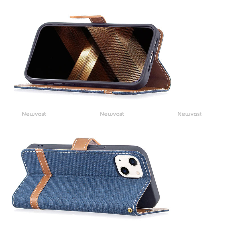 Cloth Case Stands Flip Cover for Apple iPhone 15 Navy Blue