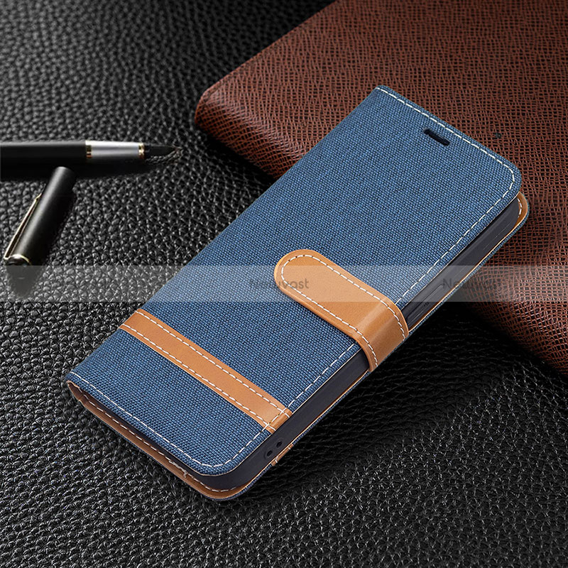 Cloth Case Stands Flip Cover for Apple iPhone 15 Navy Blue