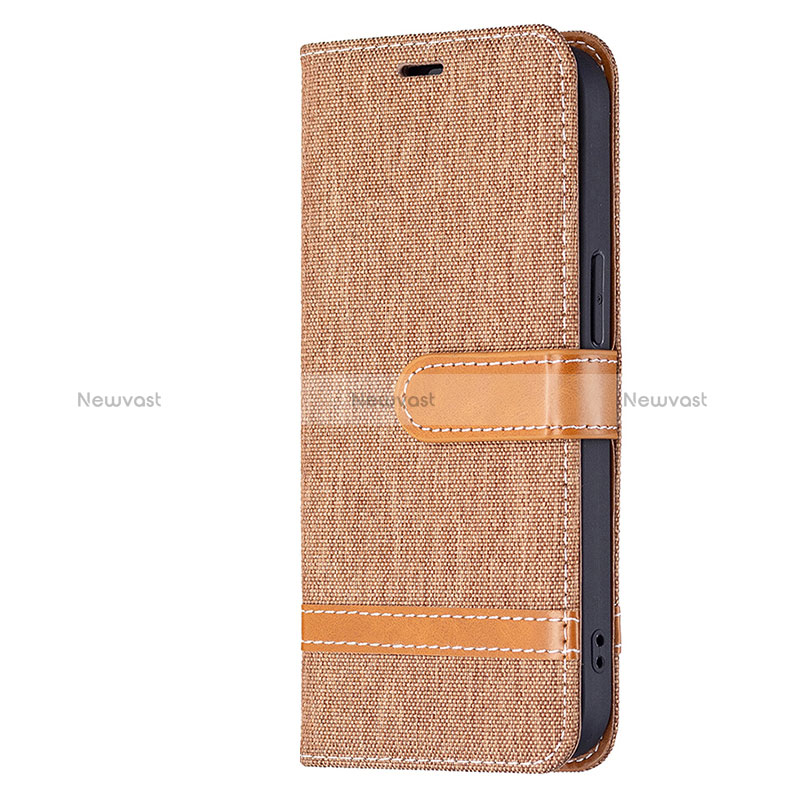 Cloth Case Stands Flip Cover for Apple iPhone 15 Plus Brown