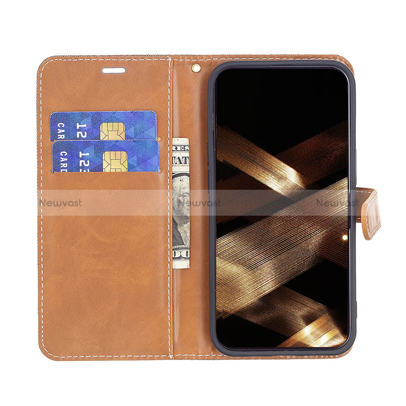 Cloth Case Stands Flip Cover for Apple iPhone 15 Plus Brown