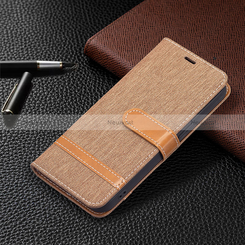 Cloth Case Stands Flip Cover for Apple iPhone 15 Plus Brown