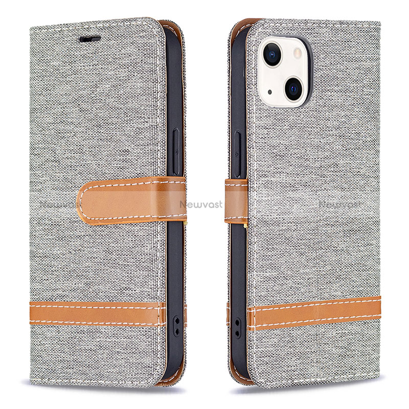 Cloth Case Stands Flip Cover for Apple iPhone 15 Plus Gray