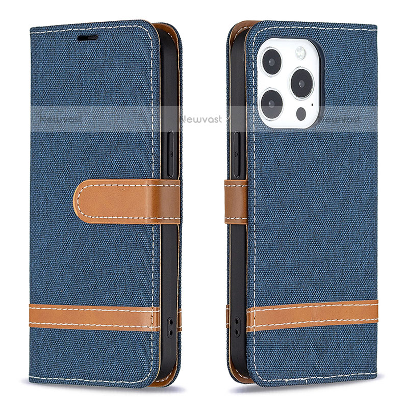 Cloth Case Stands Flip Cover for Apple iPhone 15 Pro Max Navy Blue