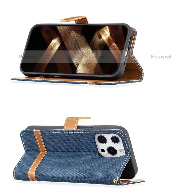 Cloth Case Stands Flip Cover for Apple iPhone 15 Pro Max Navy Blue