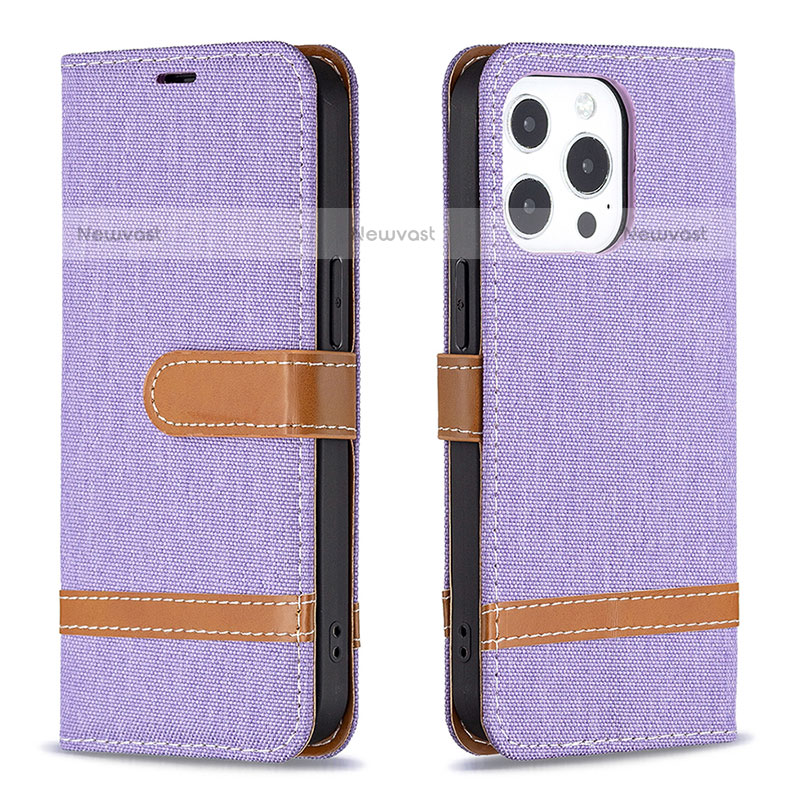 Cloth Case Stands Flip Cover for Apple iPhone 15 Pro Max Purple