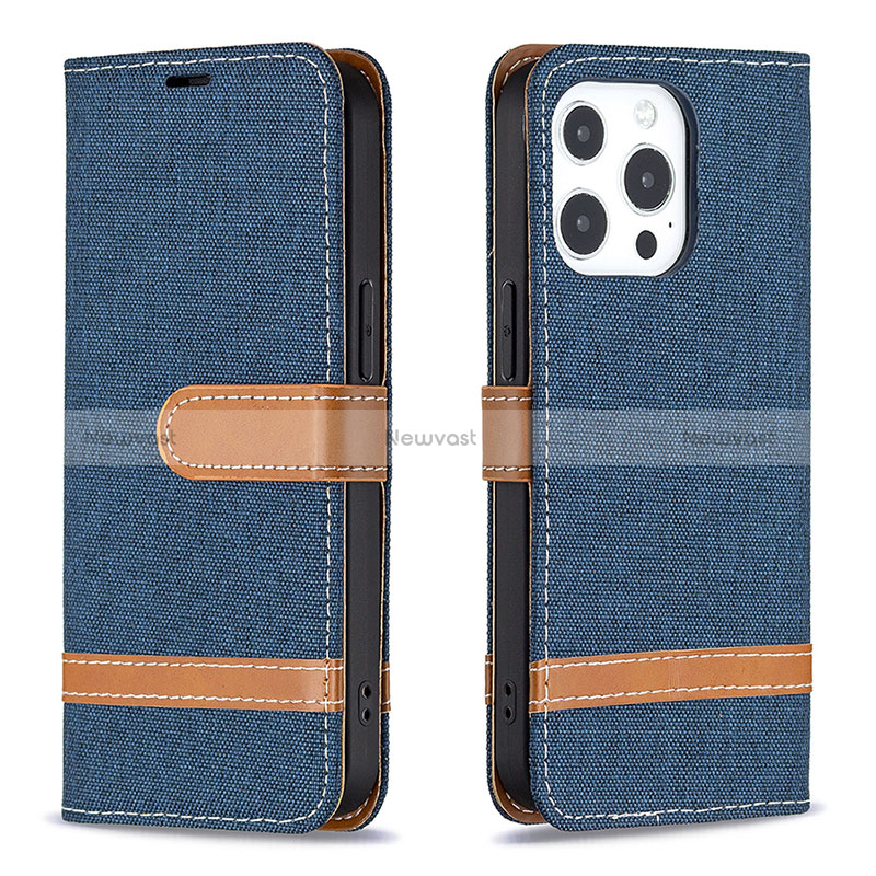 Cloth Case Stands Flip Cover for Apple iPhone 15 Pro Navy Blue