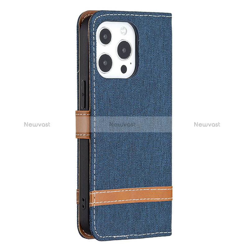 Cloth Case Stands Flip Cover for Apple iPhone 15 Pro Navy Blue