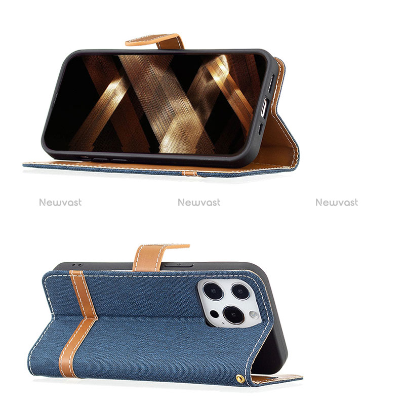 Cloth Case Stands Flip Cover for Apple iPhone 15 Pro Navy Blue