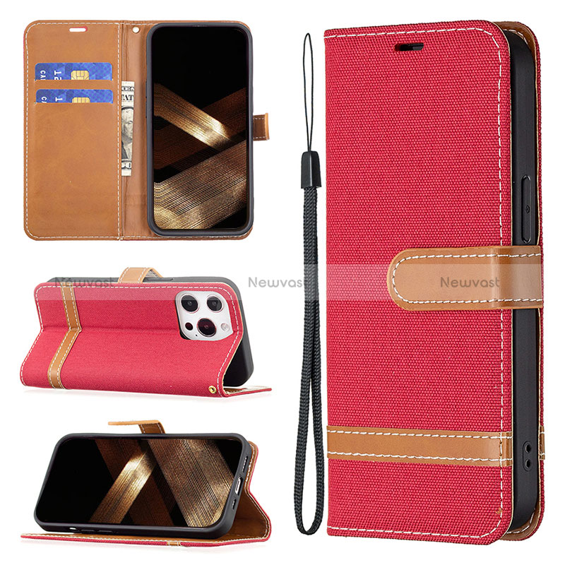 Cloth Case Stands Flip Cover for Apple iPhone 15 Pro Red