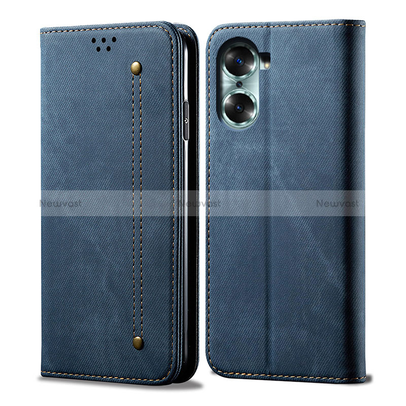 Cloth Case Stands Flip Cover for Huawei Honor 60 Pro 5G Blue