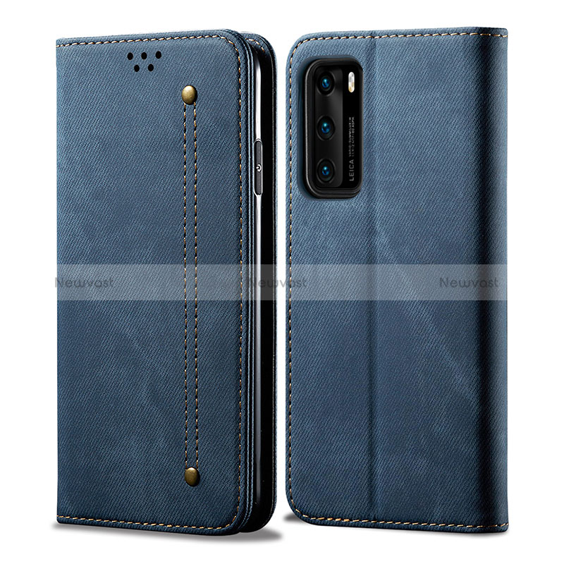 Cloth Case Stands Flip Cover for Huawei P40 Blue