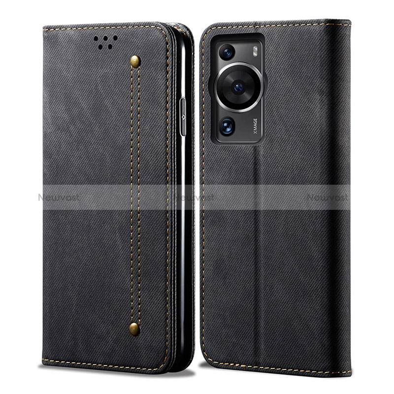 Cloth Case Stands Flip Cover for Huawei P60 Black