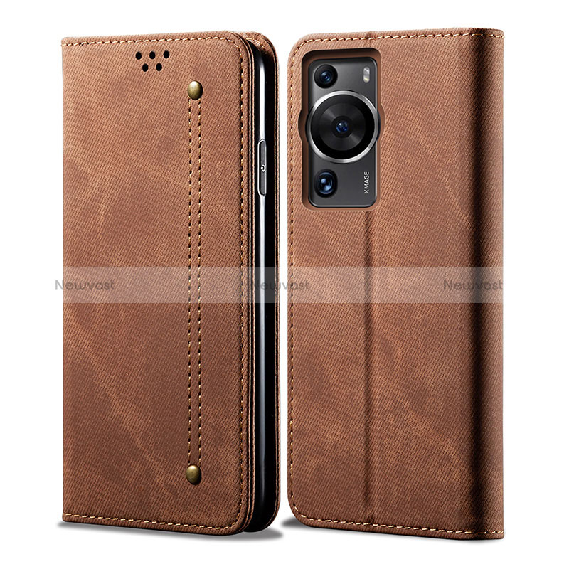 Cloth Case Stands Flip Cover for Huawei P60 Pro Brown