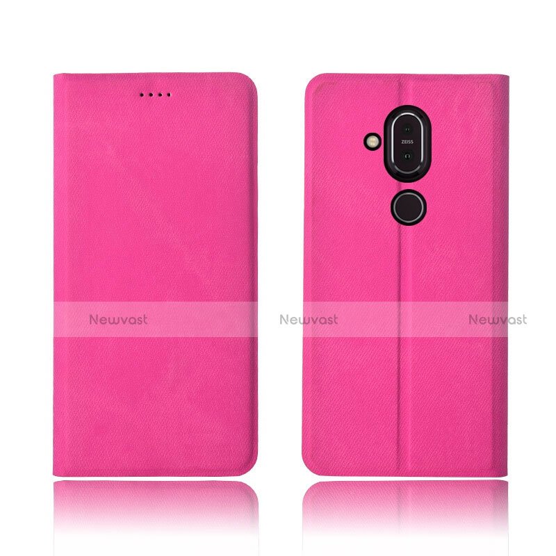 Cloth Case Stands Flip Cover for Nokia 7.1 Plus Hot Pink