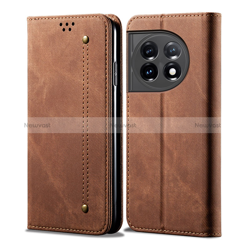 Cloth Case Stands Flip Cover for OnePlus 11R 5G Brown