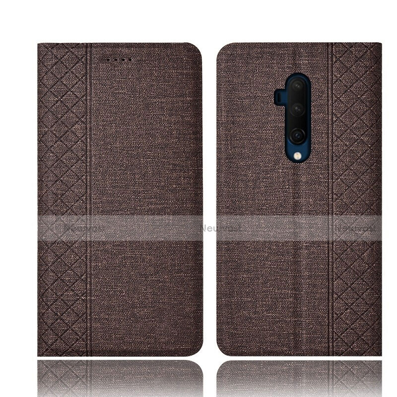 Cloth Case Stands Flip Cover for OnePlus 7T Pro 5G Brown