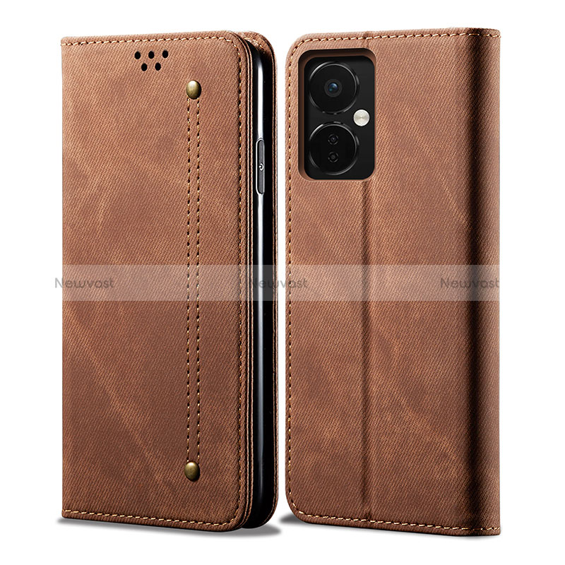 Cloth Case Stands Flip Cover for OnePlus Nord CE 3 5G Brown