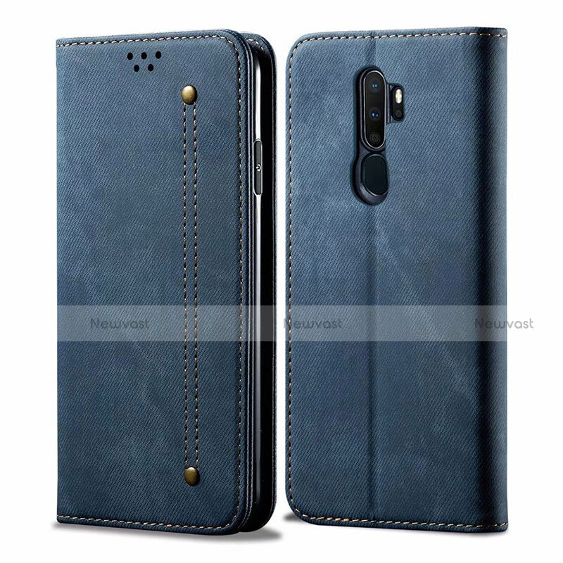 Cloth Case Stands Flip Cover for Oppo A11X Blue