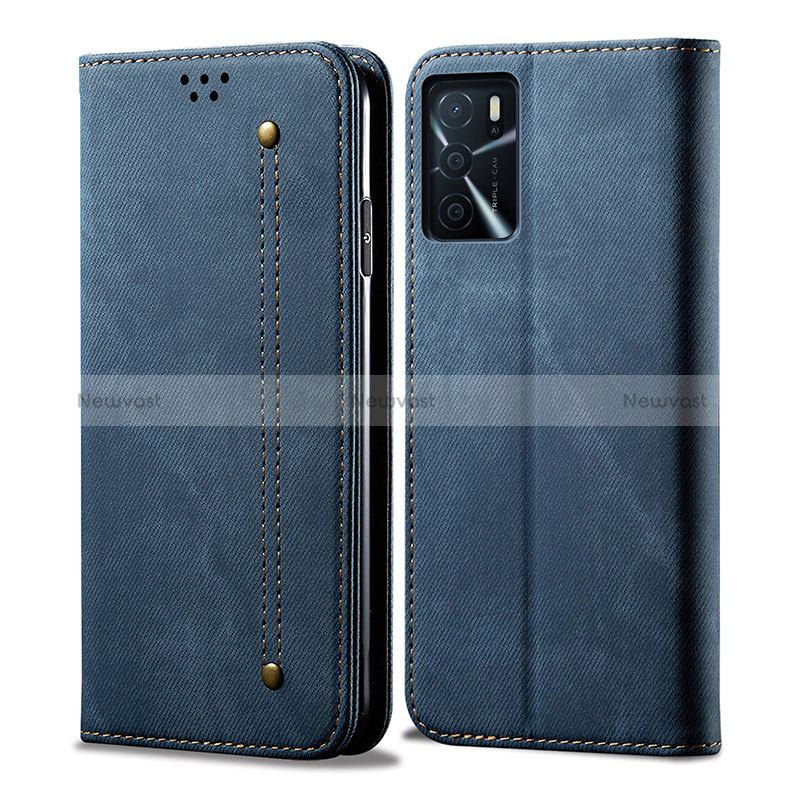 Cloth Case Stands Flip Cover for Oppo A16 Blue