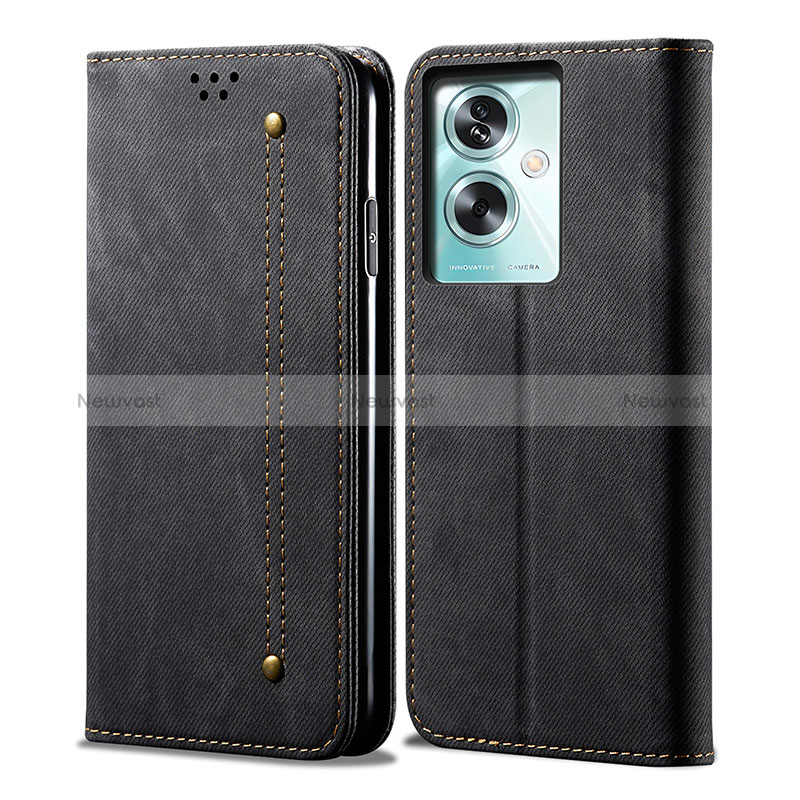 Cloth Case Stands Flip Cover for Oppo A2 5G Black