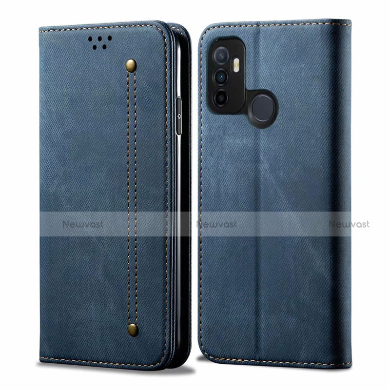 Cloth Case Stands Flip Cover for Oppo A32 Blue
