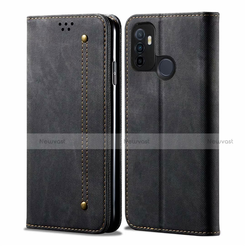 Cloth Case Stands Flip Cover for Oppo A33 Black