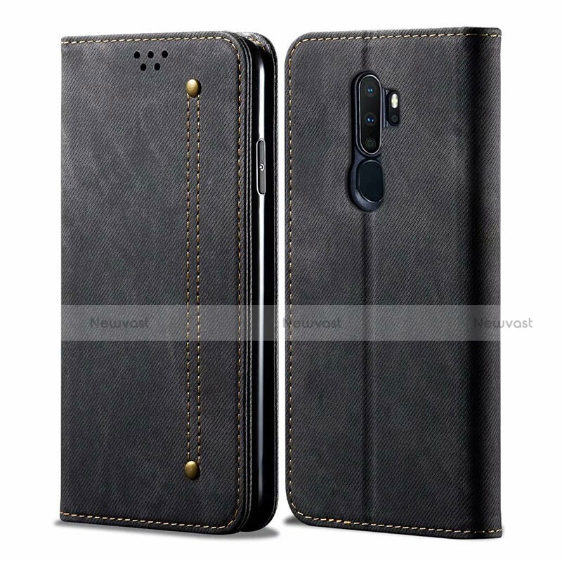 Cloth Case Stands Flip Cover for Oppo A5 (2020) Black