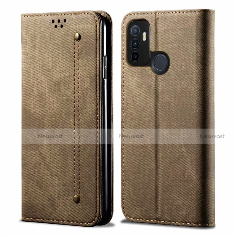 Cloth Case Stands Flip Cover for Oppo A53s Khaki
