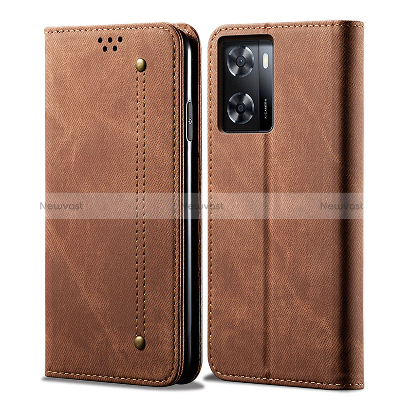 Cloth Case Stands Flip Cover for Oppo A77 5G Brown