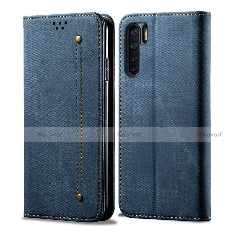 Cloth Case Stands Flip Cover for Oppo A91 Blue