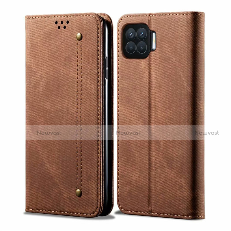 Cloth Case Stands Flip Cover for Oppo A93 Brown