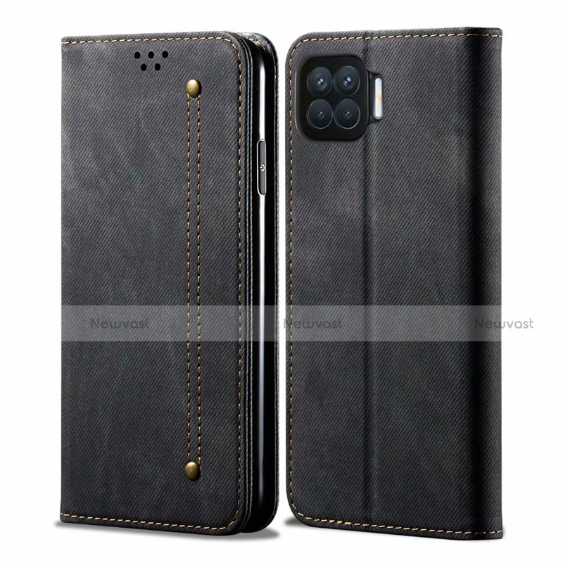 Cloth Case Stands Flip Cover for Oppo F17 Pro Black